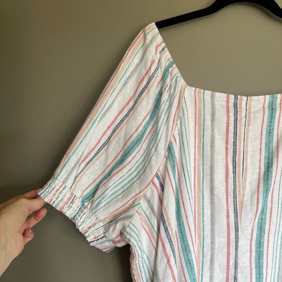 NWT Lane Bryant Square-Neck Striped Top With Button Detail Linen Lightweight 22 - Picture 12 of 15